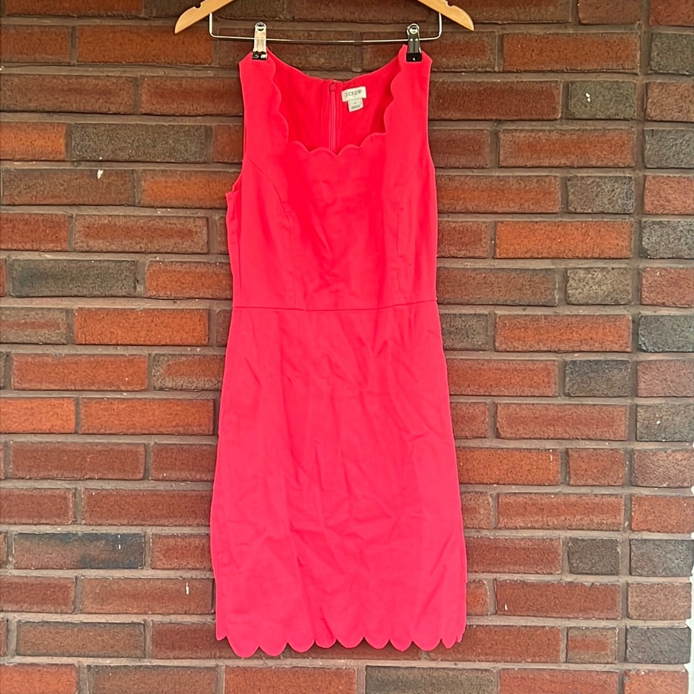 J crew, coral color size 0, scalloped sleeveless dress